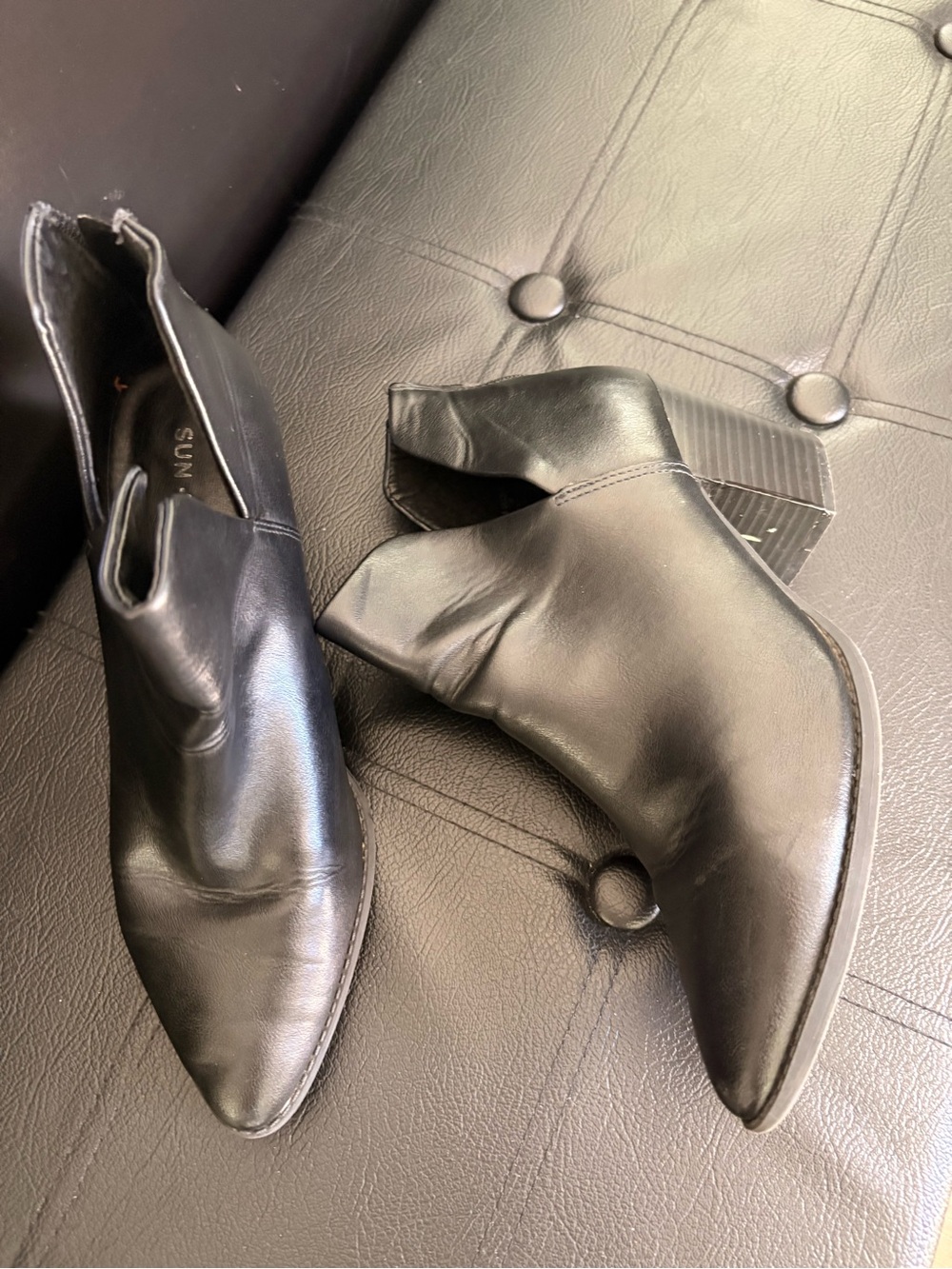 Black Leather Ankle Booties - Women's Pointed Toe Heel